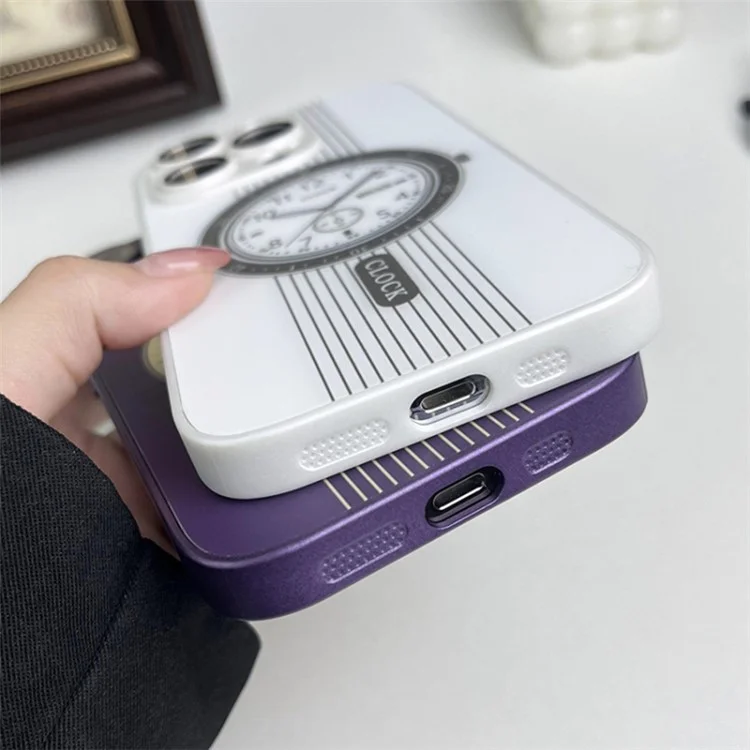Clock Design Magnetic Case for iPhone 15 Pro Max Soft TPU Shockproof Phone Cover with Lens Film - Purple