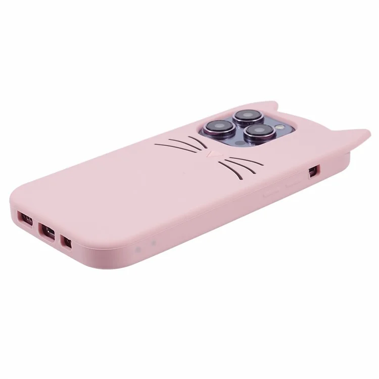 Silicone Phone Case for iPhone 14 Pro , Shockproof 3D Moustache Cat Phone Cover - Pink