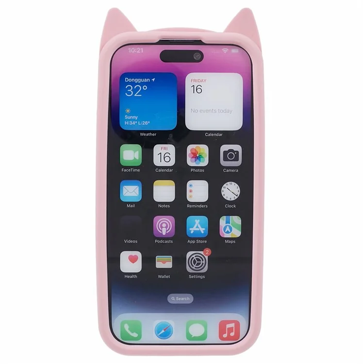 For iPhone 14 Pro Max Flexible Phone Case 3D Moustache Cat Silicone Phone Cover - Pink