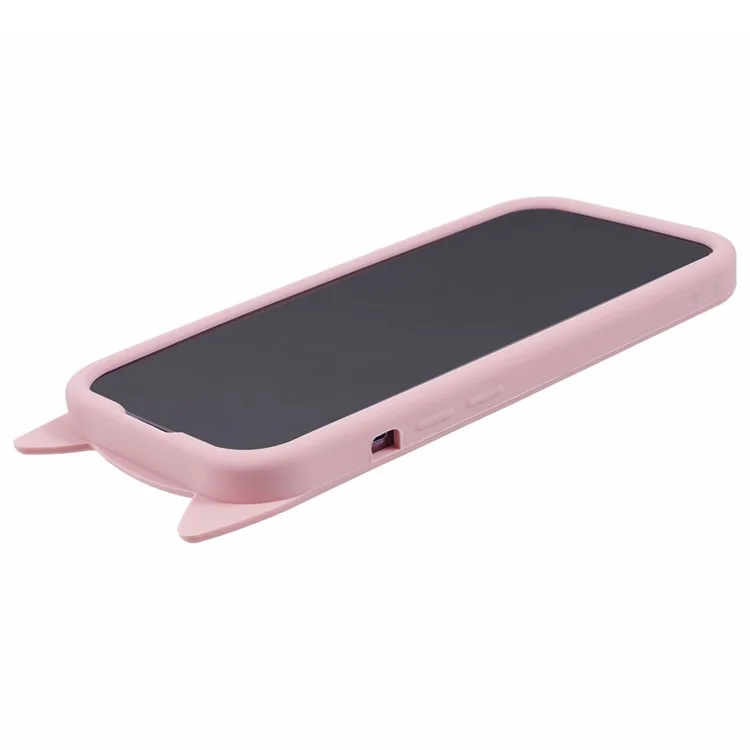 For iPhone 14 Pro Max Flexible Phone Case 3D Moustache Cat Silicone Phone Cover - Pink