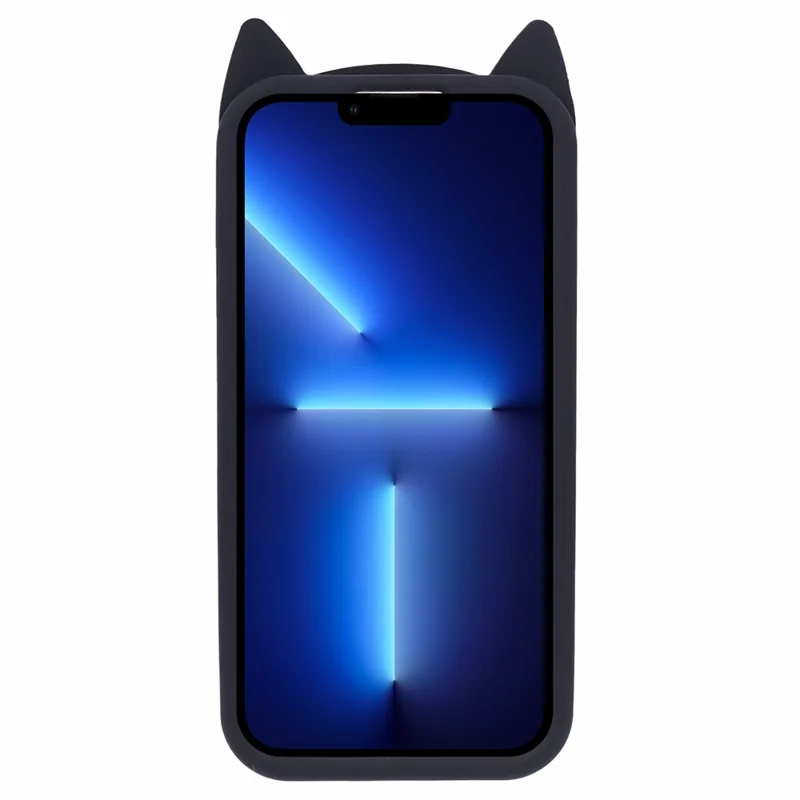 For iPhone 13 Pro Phone Case 3D Moustache Cat Slim-Fit Silicone Phone Cover - Black