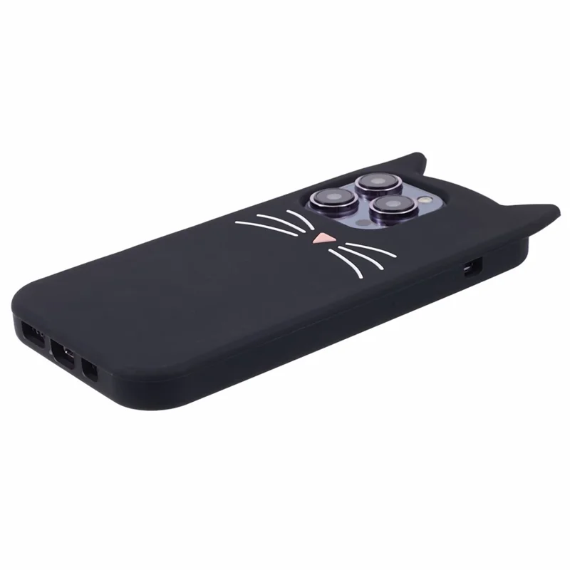 For iPhone 13 Pro Phone Case 3D Moustache Cat Slim-Fit Silicone Phone Cover - Black
