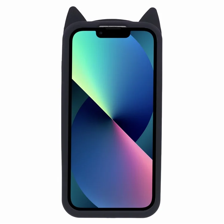 For iPhone 13 Smartphone Case 3D Moustache Cat Shockproof Silicone Cell Phone Cover - Black
