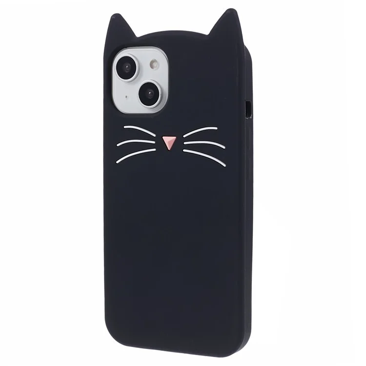 For iPhone 13 Smartphone Case 3D Moustache Cat Shockproof Silicone Cell Phone Cover - Black