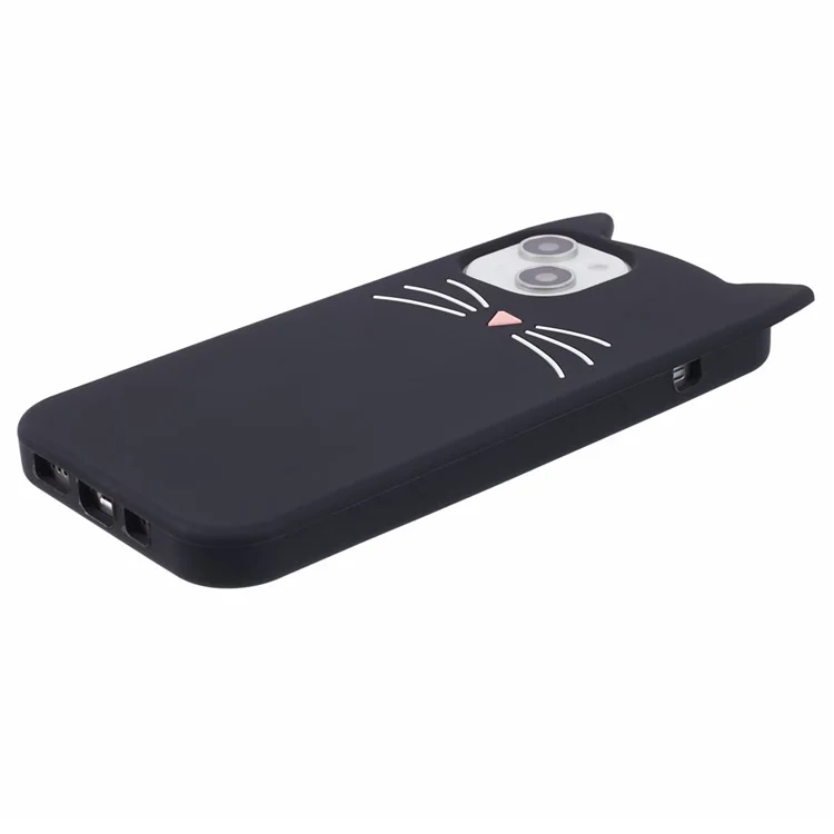 For iPhone 13 Smartphone Case 3D Moustache Cat Shockproof Silicone Cell Phone Cover - Black