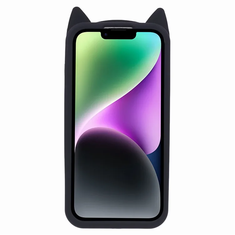 For iPhone 14 Plus Soft Silicone Phone Case 3D Moustache Cat Shockproof Phone Cover - Black