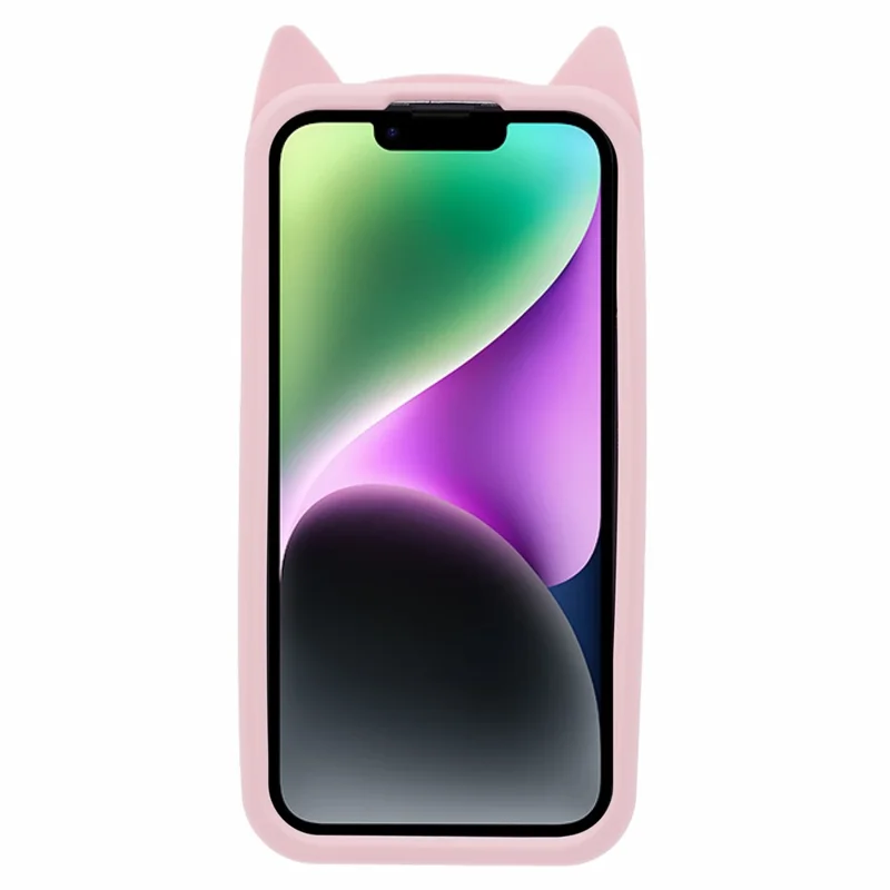 For iPhone 14 Plus Soft Silicone Phone Case 3D Moustache Cat Shockproof Phone Cover - Pink
