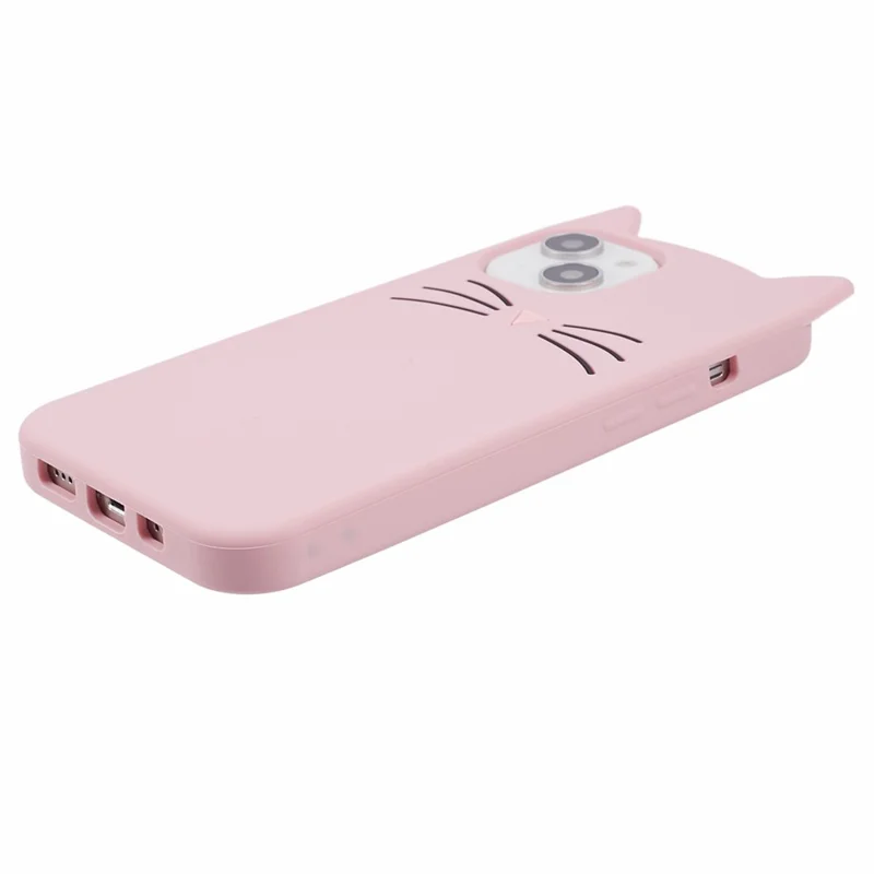 For iPhone 14 Plus Soft Silicone Phone Case 3D Moustache Cat Shockproof Phone Cover - Pink