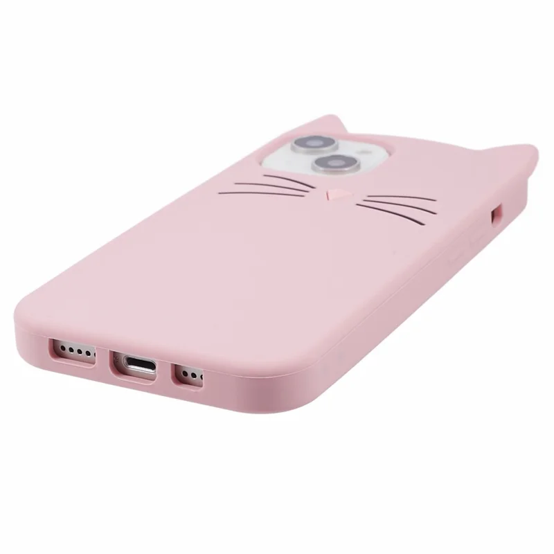 For iPhone 14 Plus Soft Silicone Phone Case 3D Moustache Cat Shockproof Phone Cover - Pink