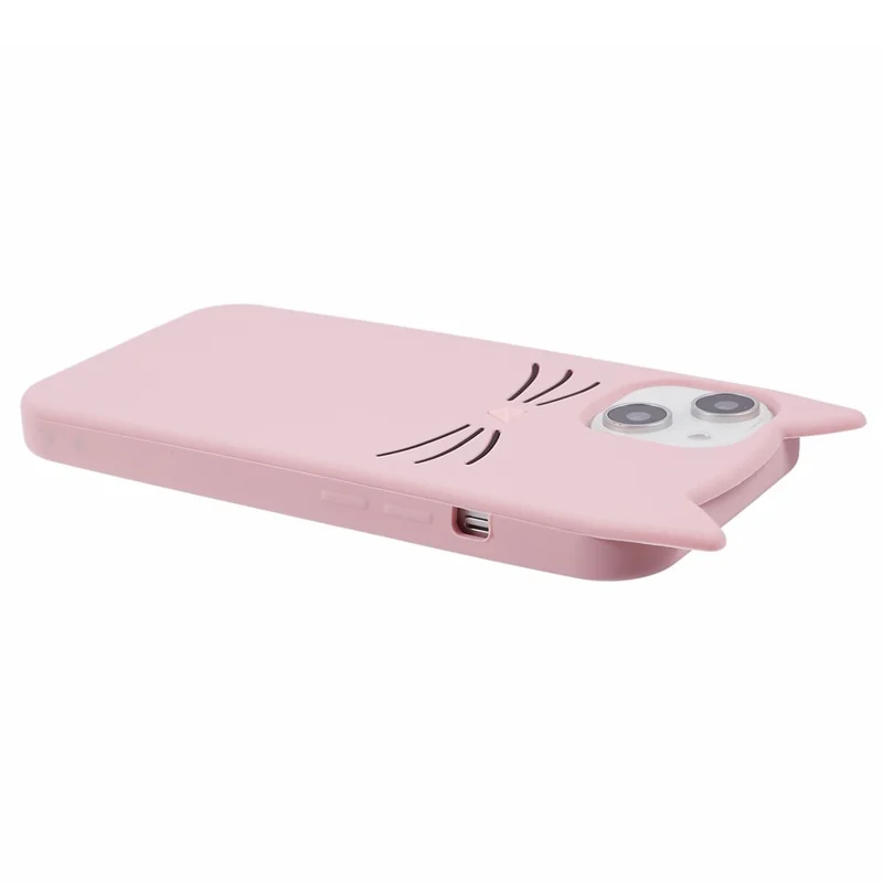 For iPhone 14 Plus Soft Silicone Phone Case 3D Moustache Cat Shockproof Phone Cover - Pink