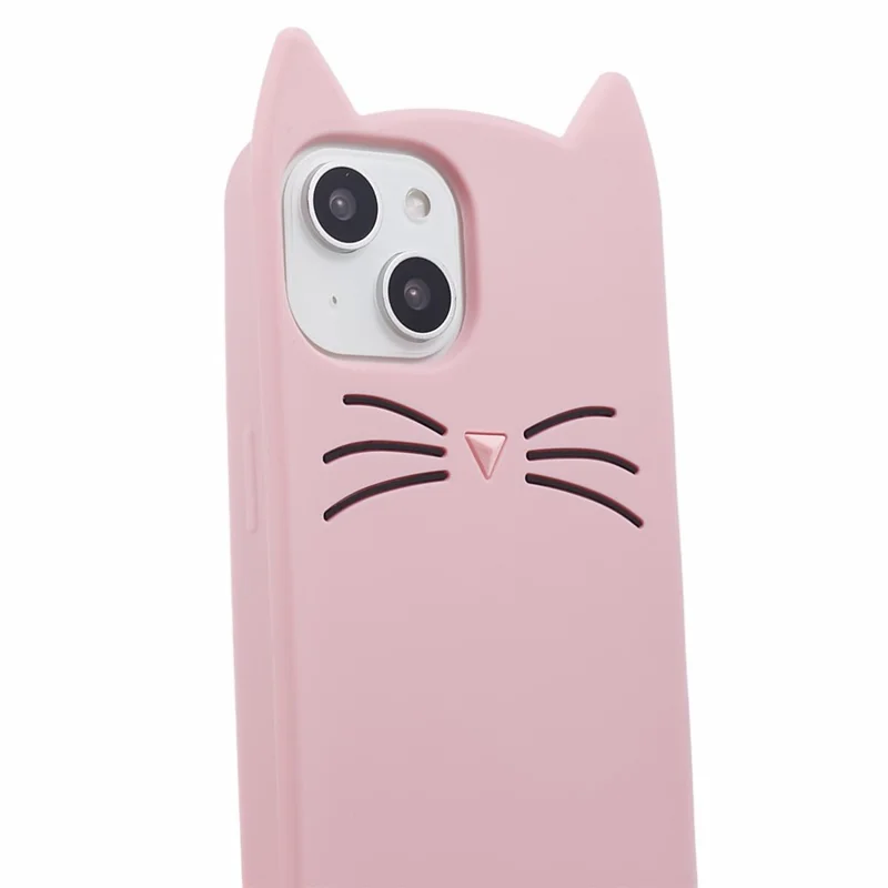 For iPhone 14 Plus Soft Silicone Phone Case 3D Moustache Cat Shockproof Phone Cover - Pink