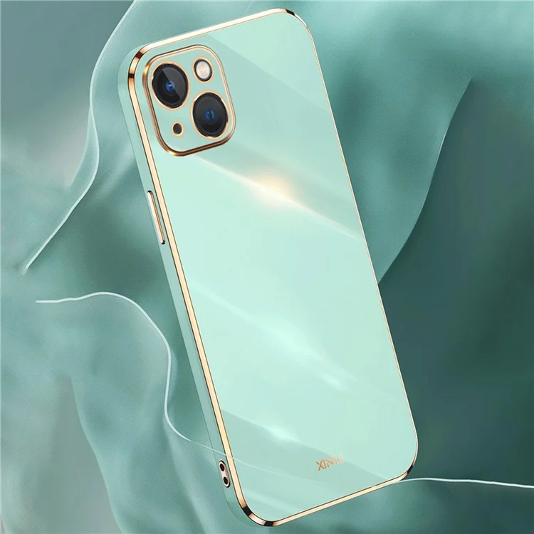 XINLI For iPhone 15 Electroplating Gold Edge Phone Case TPU Drop-proof Back Cover - Cyan