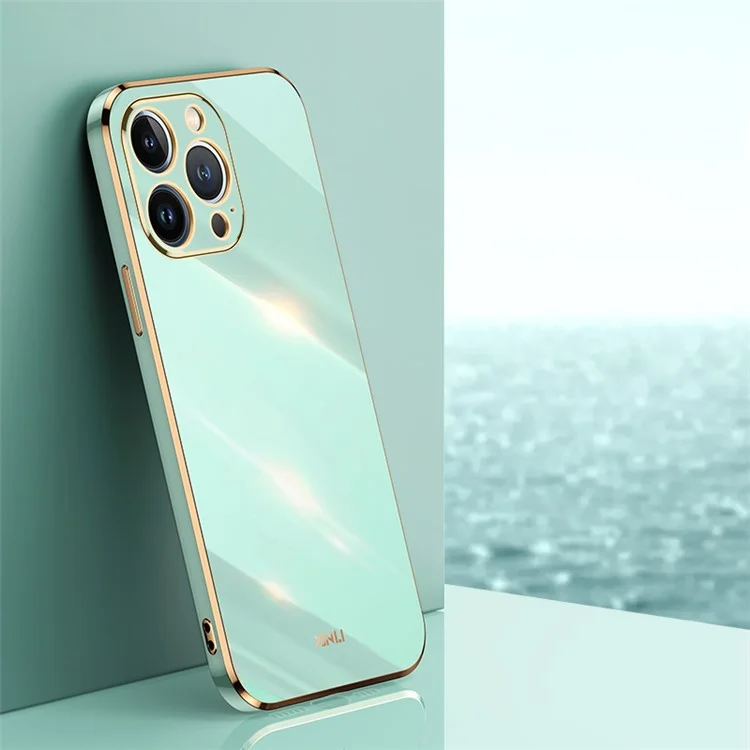 XINLI Per iPhone 15 Pro Custodia Back Cover Anti-graffio Bordo Dorato Elettrolitico TPU - Ciano