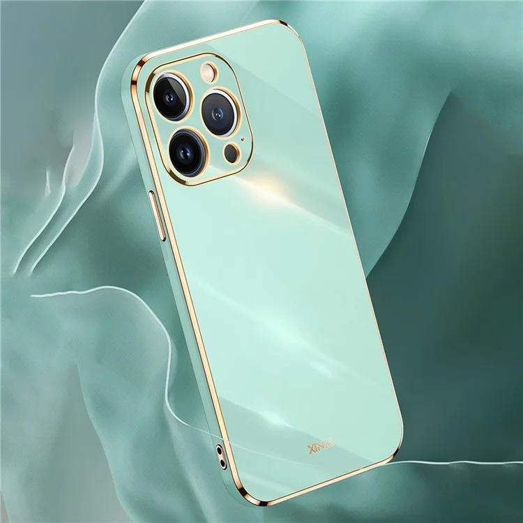 XINLI Per iPhone 15 Pro Custodia Back Cover Anti-graffio Bordo Dorato Elettrolitico TPU - Ciano