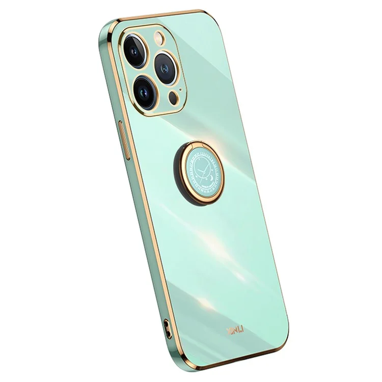 XINLI Ring Kickstand Phone Case for iPhone 15 Pro Electroplated TPU Anti-scratch Cover - Cyan