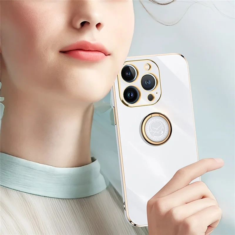 XINLI Voor iPhone 15 Pro Max Antivalt Ring Kickstand Hoesje Gegalvaniseerd TPU Cover - Cyaan