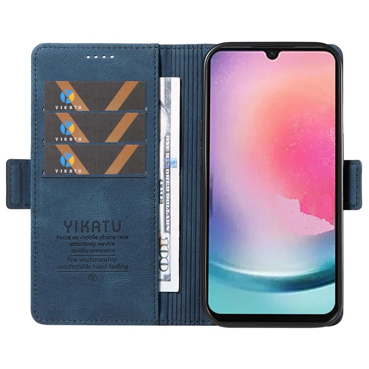 Étui de téléphone en cuir PU YIKATU YK-005 pour Samsung Galaxy A24 4G (162,1 x 77,6 x 8,3 mm), portefeuille support incliné, housse antichoc tactile - Bleu