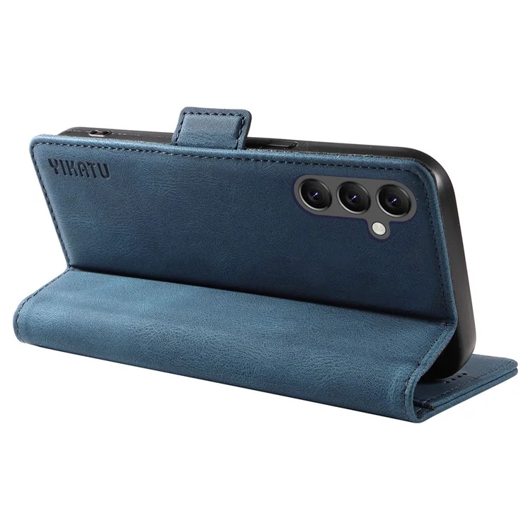 Étui de téléphone en cuir PU YIKATU YK-005 pour Samsung Galaxy A24 4G (162,1 x 77,6 x 8,3 mm), portefeuille support incliné, housse antichoc tactile - Bleu