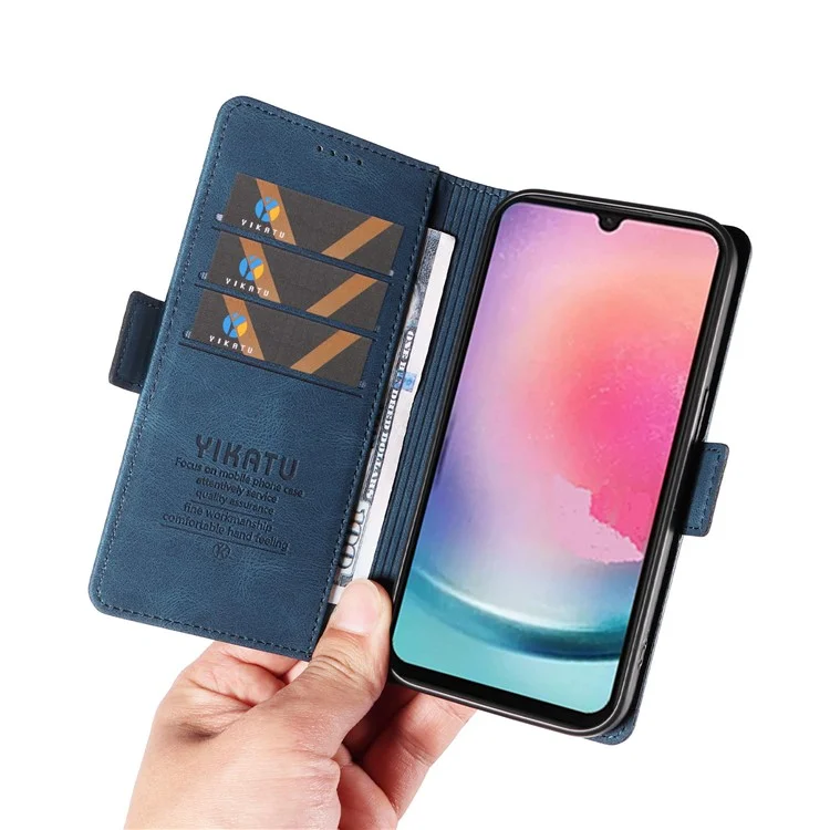 Étui de téléphone en cuir PU YIKATU YK-005 pour Samsung Galaxy A24 4G (162,1 x 77,6 x 8,3 mm), portefeuille support incliné, housse antichoc tactile - Bleu