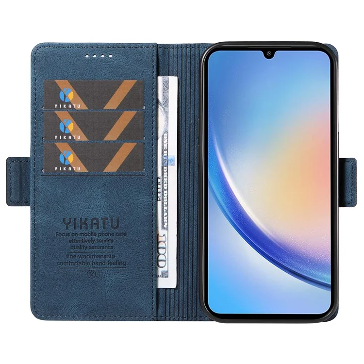 YIKATU YK-005 For Samsung Galaxy A34 5G Skin-touch Phone Case Cover Stand Shell PU Leather Wallet - Blue