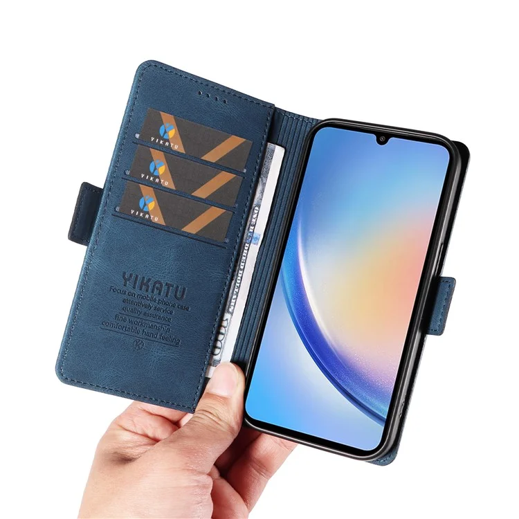 YIKATU YK-005 For Samsung Galaxy A34 5G Skin-touch Phone Case Cover Stand Shell PU Leather Wallet - Blue