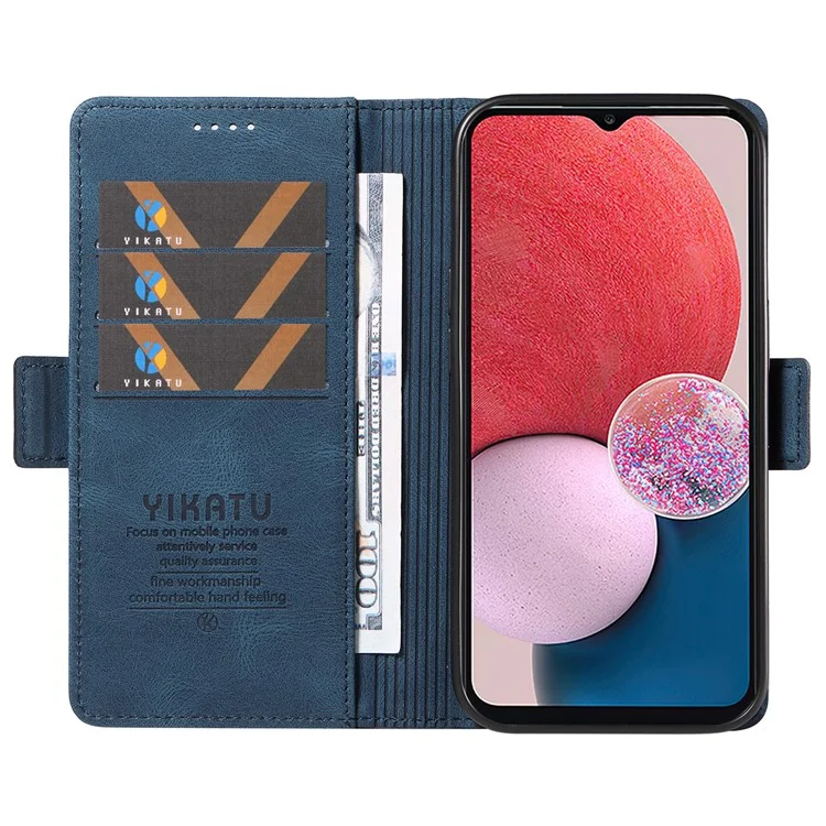 YIKATU YK-005 Custodia Protettiva in Pelle PU per Samsung Galaxy A13 4G / 5G, Skin-touch Stand Wallet Phone Case - Blu
