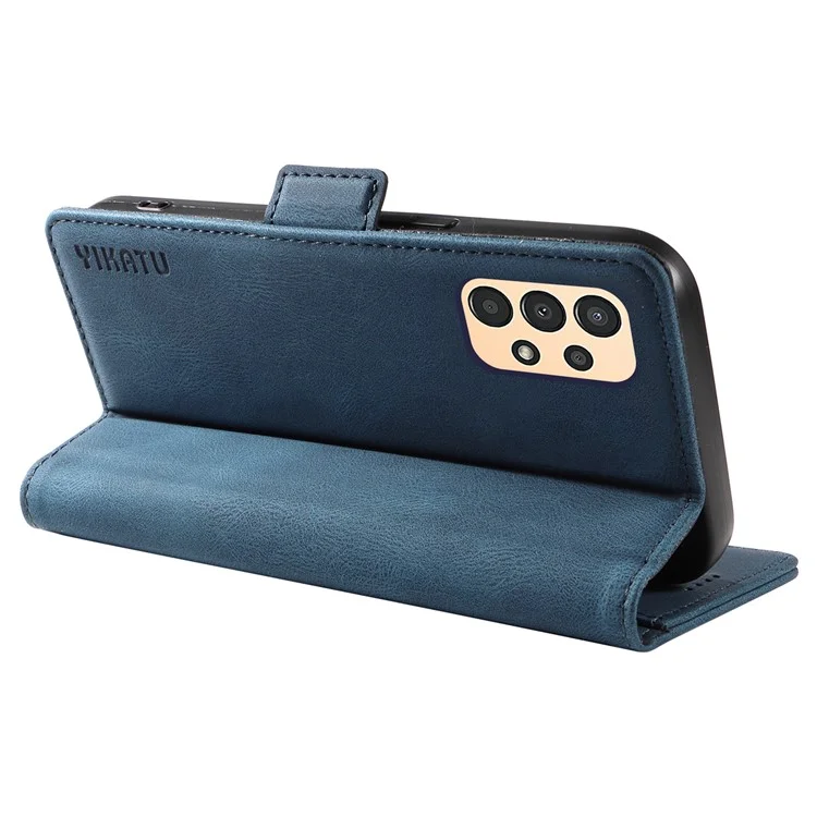 YIKATU YK-005 Custodia Protettiva in Pelle PU per Samsung Galaxy A13 4G / 5G, Skin-touch Stand Wallet Phone Case - Blu