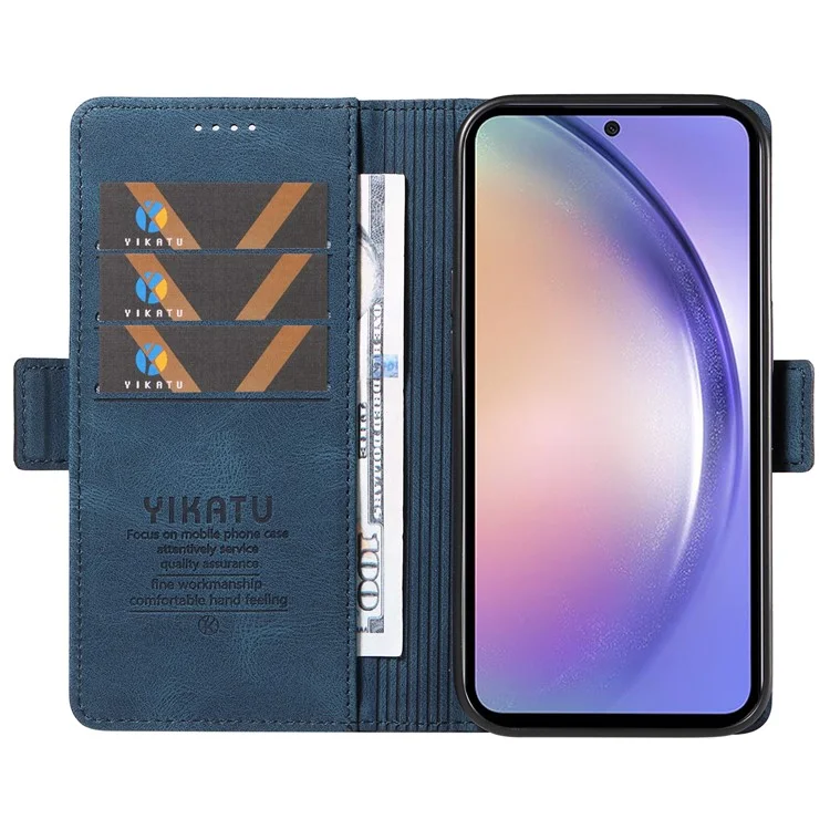 YIKATU YK-005 For Samsung Galaxy A54 5G Phone Case PU Leather Skin-touch Wallet Stand Shell Cover - Blue