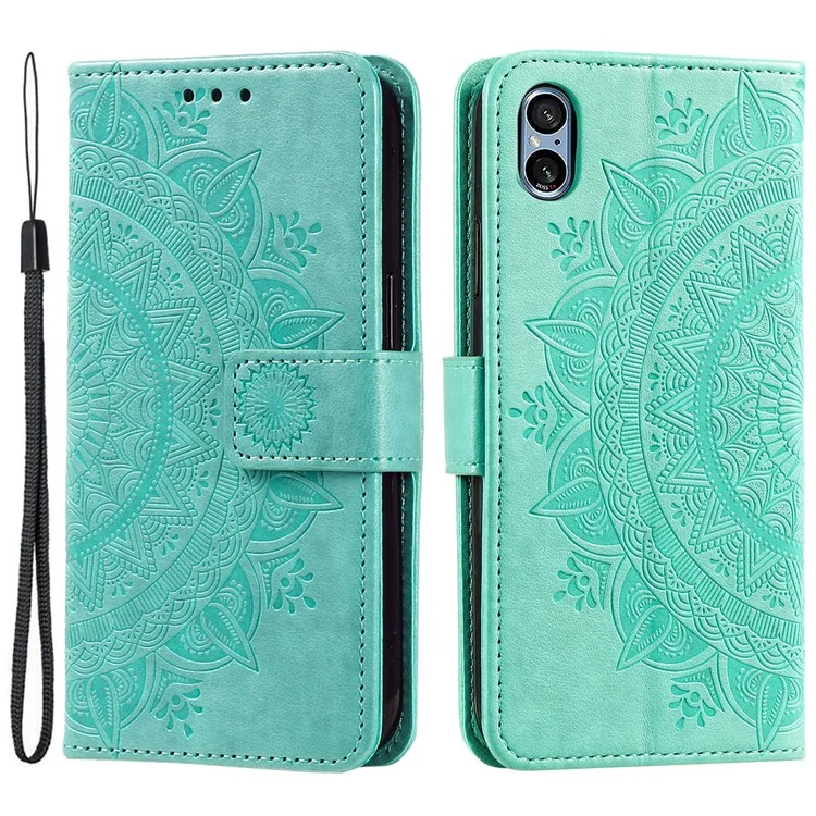 Para Sony Xperia 5 V Mandala Flower Imprinted Wallet PU Leather Phone Case Stand Cover con Correa - Verde