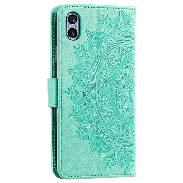 Para Sony Xperia 5 V Mandala Flower Imprinted Wallet PU Leather Phone Case Stand Cover con Correa - Verde