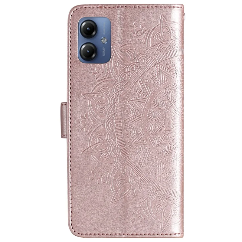 Para Motorola Moto G54 5G Carteira Capa de Telefone de Couro PU Impressa Mandala Flower Stand Cover com Alça - Rose Gold