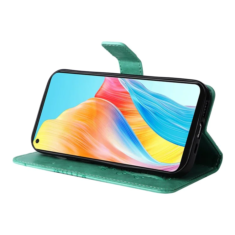 KT Imprinting Flower Series-2 Funda de Cuero para Oppo A78 4G, Funda de Teléfono con Estampado de Mariposa con Soporte y Billetera - Verde