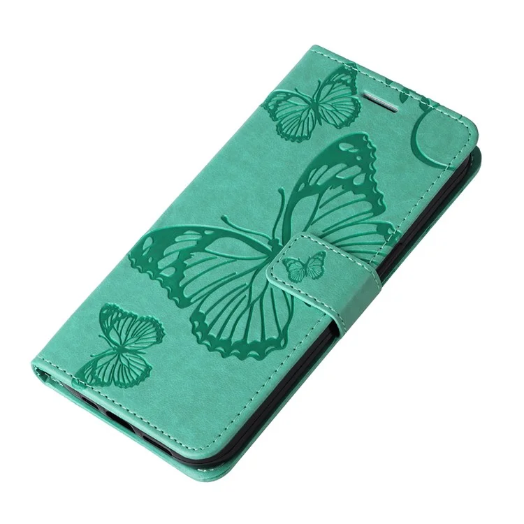 KT Imprinting Flower Series-2 Funda de Cuero para Oppo A78 4G, Funda de Teléfono con Estampado de Mariposa con Soporte y Billetera - Verde