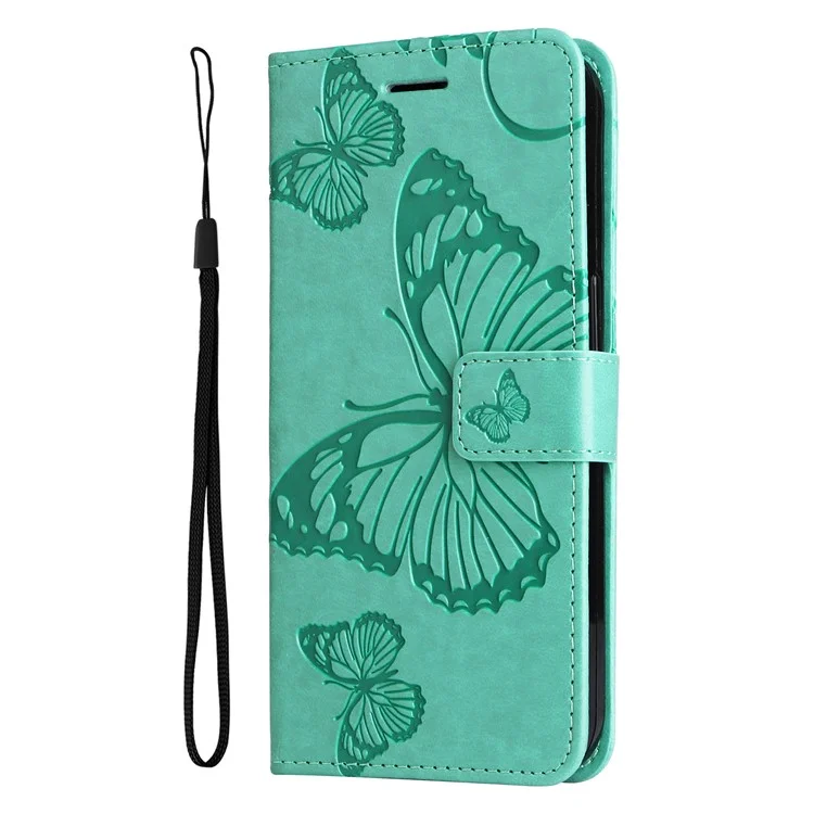 KT Imprinting Flower Series-2 Funda de Cuero para Oppo A78 4G, Funda de Teléfono con Estampado de Mariposa con Soporte y Billetera - Verde