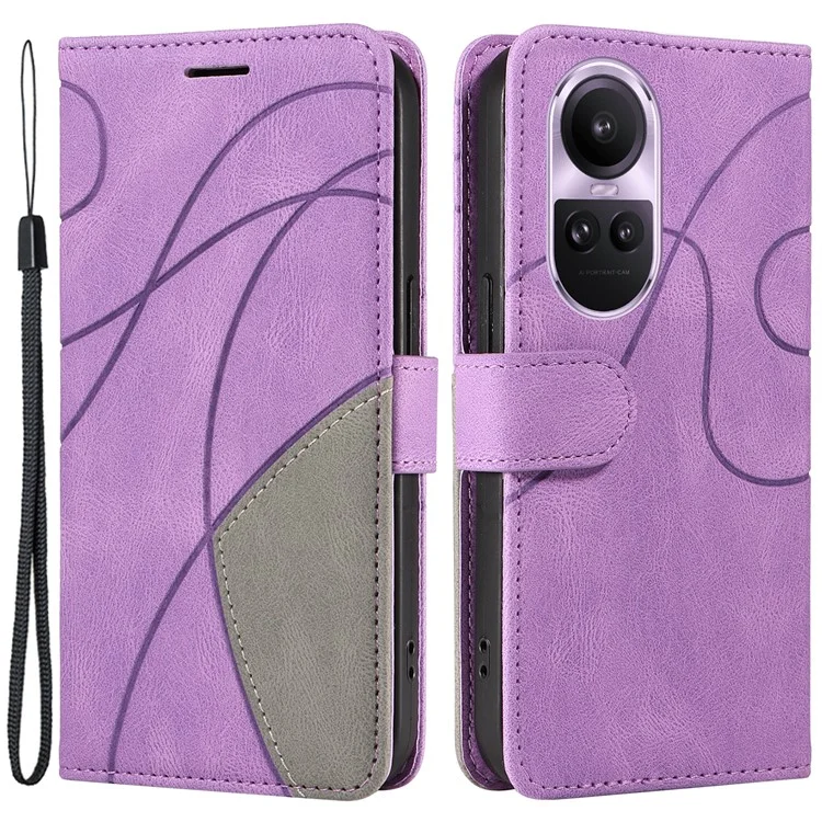 KT Leather Series-1 para Oppo Reno10 5G (Global) / Reno10 Pro 5G (Global) Funda de teléfono de cuero con billetera Diseño de mezcla de colores Soporte - Púrpura Claro