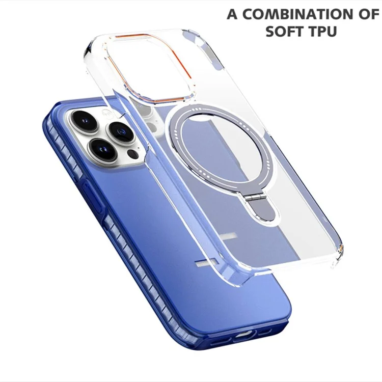 Compatible with MagSafe Kickstand Case for iPhone 15 Pro Max Detachable PC+TPU Slim Phone Cover - Blue