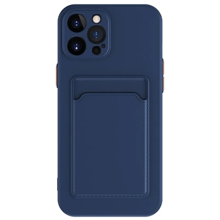 Pure Color Phone Case für iPhone 15 Pro Anti-Scratch Soft TPU Phone Cover mit Kartenfach - Dunkelblau