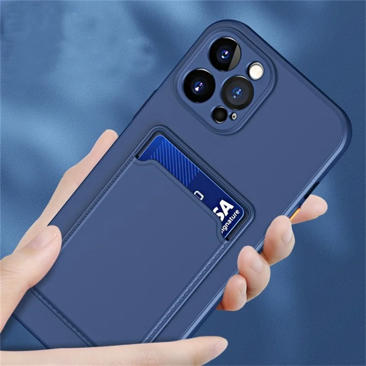 Pure Color Phone Case für iPhone 15 Pro Anti-Scratch Soft TPU Phone Cover mit Kartenfach - Dunkelblau