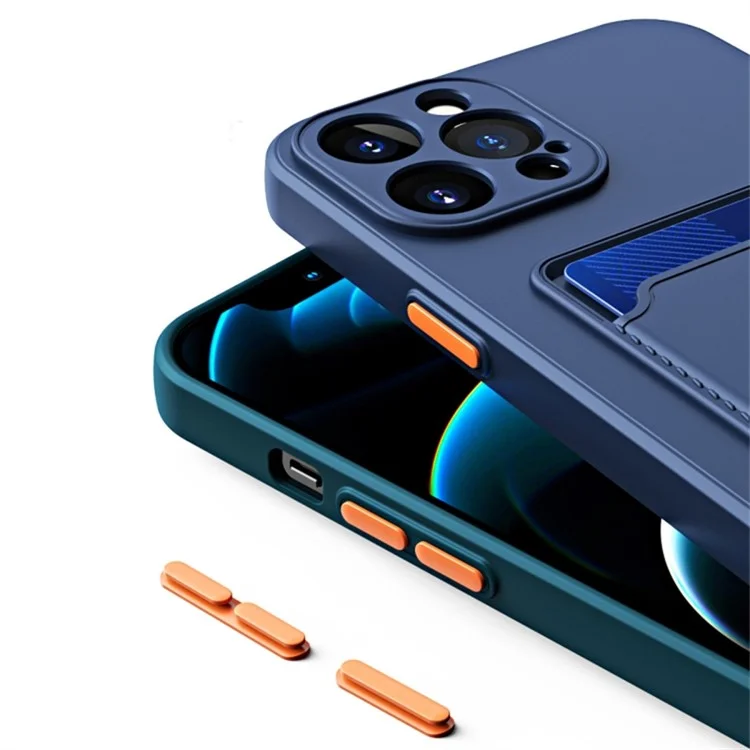 Pure Color Phone Case für iPhone 15 Pro Anti-Scratch Soft TPU Phone Cover mit Kartenfach - Dunkelblau
