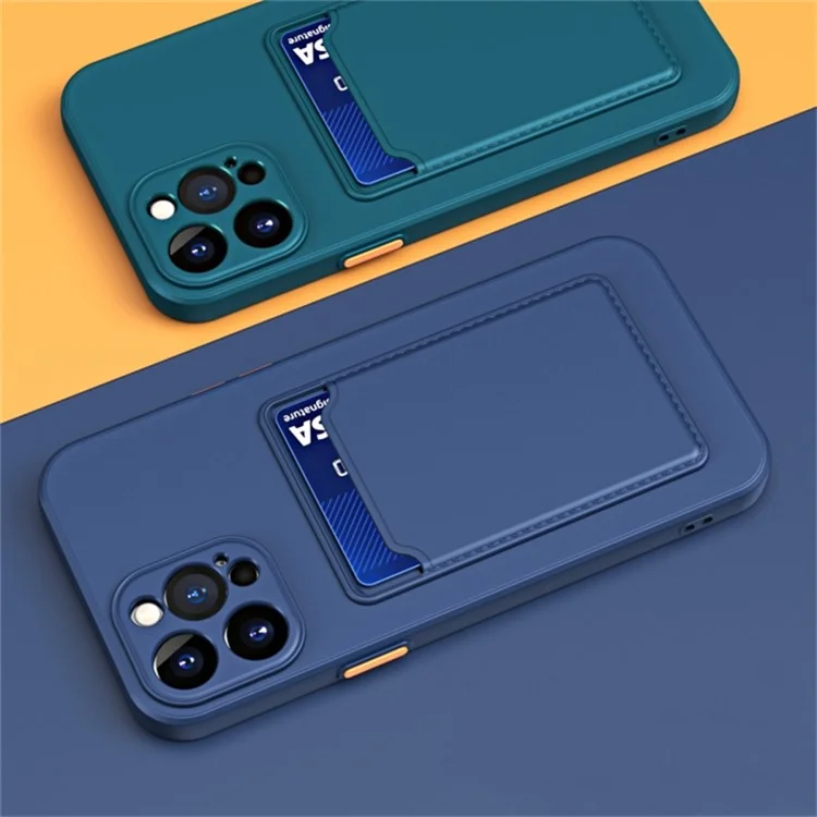 Pure Color Phone Case für iPhone 15 Pro Anti-Scratch Soft TPU Phone Cover mit Kartenfach - Dunkelblau
