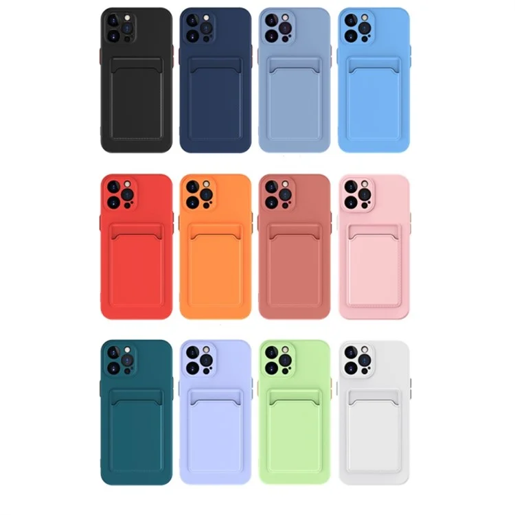 Pure Color Phone Case für iPhone 15 Pro Anti-Scratch Soft TPU Phone Cover mit Kartenfach - Dunkelblau