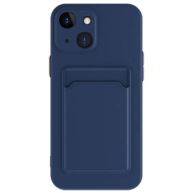 Anti-Drop Phone Case for iPhone 15 Pure Color Soft TPU Phone Cover with Card Holder - Dark Blue