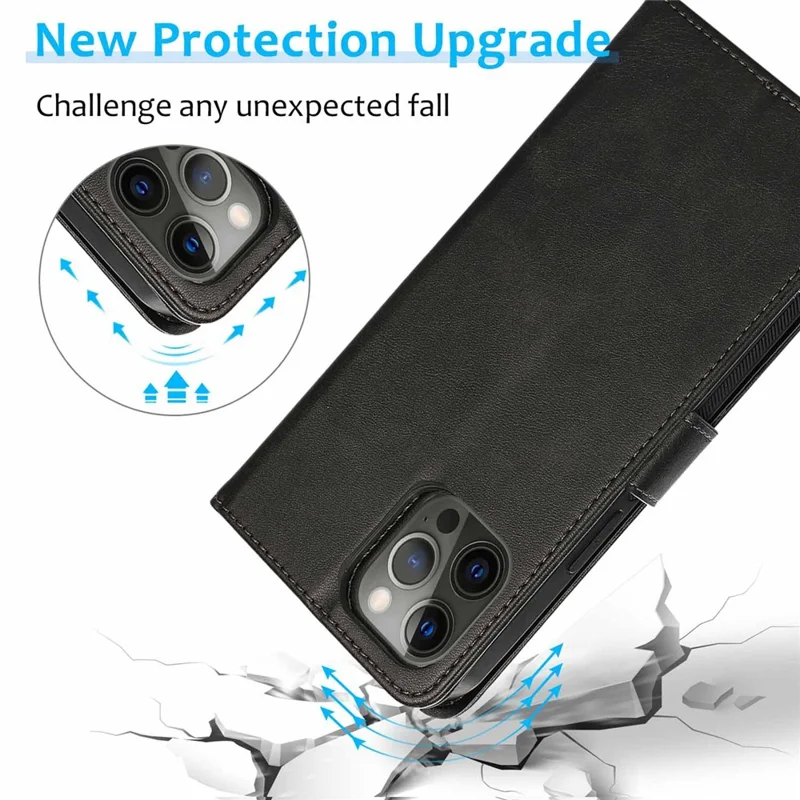 Wallet PU Leather Phone Case for iPhone 15 Pro , Detachable 2-in-1 Phone Cover with Stand - Black