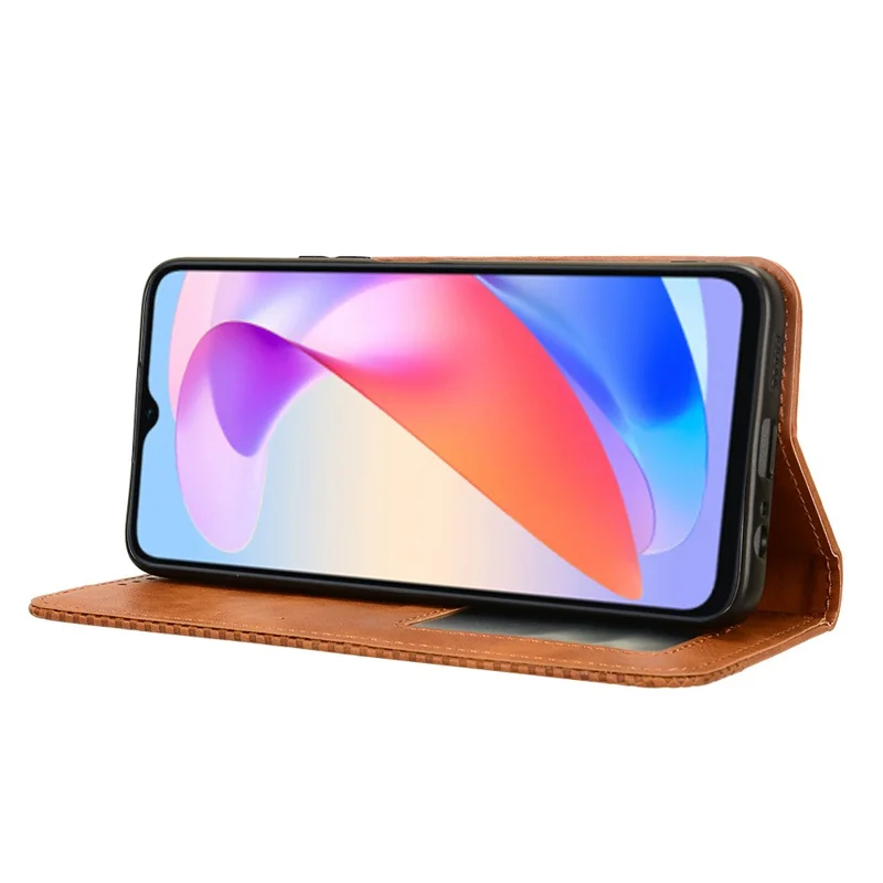 For Honor X6a 4G Retro Leather Wallet Case Magnetic Closing Anti-fall Stand Phone Cover - Brown