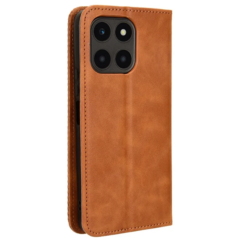 For Honor X6a 4G Retro Leather Wallet Case Magnetic Closing Anti-fall Stand Phone Cover - Brown