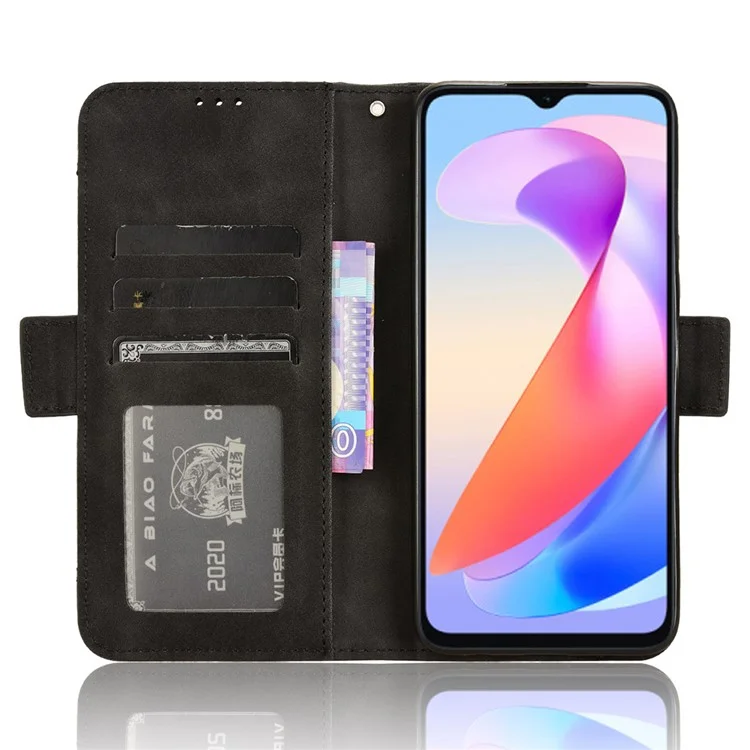 For Honor X6a 4G Multiple Card Slots Leather Phone Case Drop-proof Wallet Stand Cover - Black