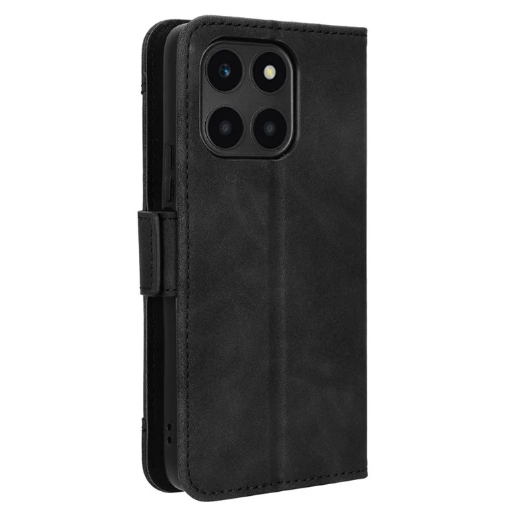 For Honor X6a 4G Multiple Card Slots Leather Phone Case Drop-proof Wallet Stand Cover - Black