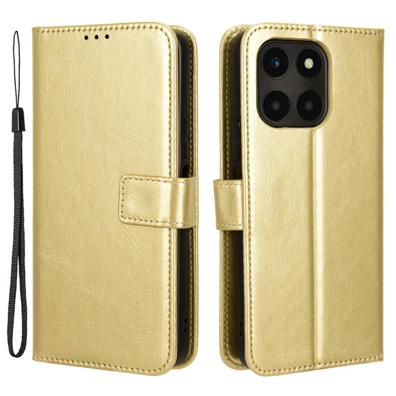 For Honor X6a 4G PU Leather Protective Case Crazy Horse Texture Phone Wallet Cover - Gold