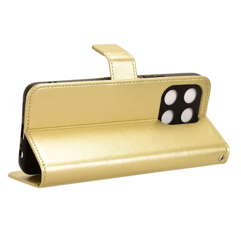 For Honor X6a 4G PU Leather Protective Case Crazy Horse Texture Phone Wallet Cover - Gold