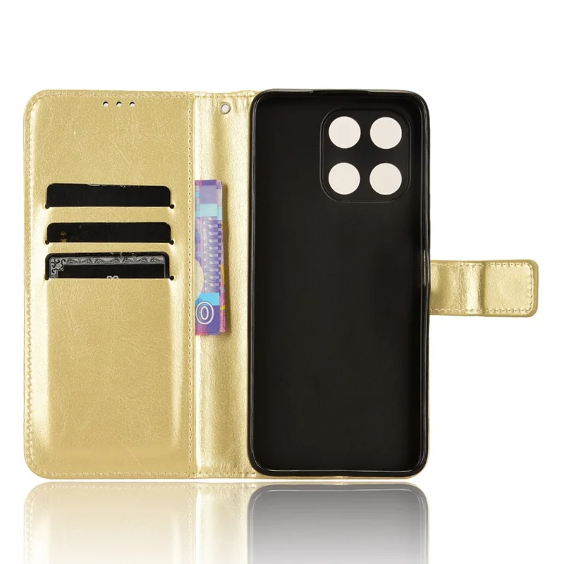 For Honor X6a 4G PU Leather Protective Case Crazy Horse Texture Phone Wallet Cover - Gold